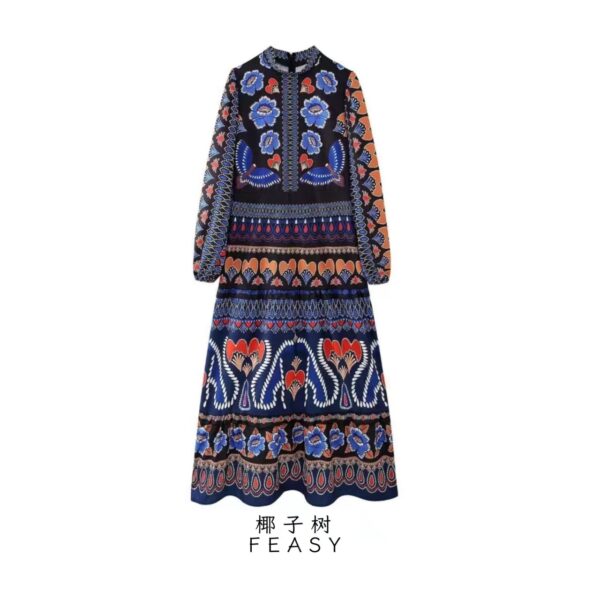 European And American Women's Clothing Printing Stitching Cake Dress - Image 5